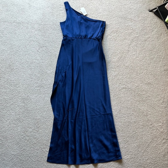 Abercrombie & Fitch One-Shoulder Satin Knotted Midi Dress Royal Blue Medium New - Picture 14 of 16